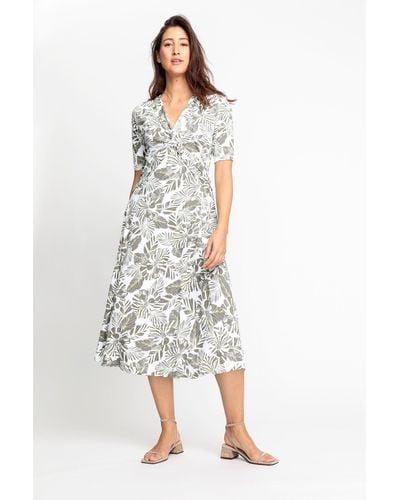 Olsen A-Linien-Kleid mit exotischen Blättern - Grau