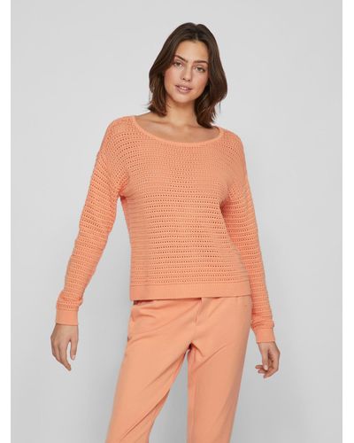 Vila Legerer Strickpullover Transparent Feinstrick Sweater 6924 in Neon Orange