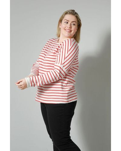 Sara Lindholm Longsleeve T-Shirt oversized Ringel U-Boot-Ausschnitt Langarm - Pink