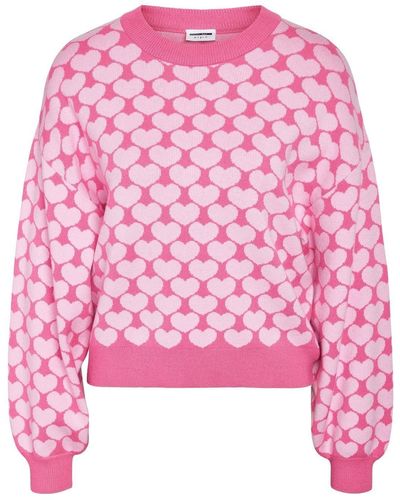 Noisy May Sweatshirt NMCHARLOTT L/S O-NECK KNIT FWD NOOS - Pink