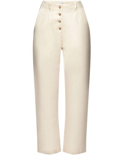 Esprit Stoffhose Hose mit geknöpftem Bund aus Baumwolle-Leinen-Mix - Weiß