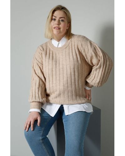 Sara Lindholm Strickpullover Pullover oversized Rippstrick Rundhals - Natur