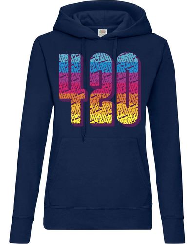 Youth Designz Kapuzenpullover 420 Regenbogen Hoodie Pullover mit Trendigem Cannabis Frontdruck - Blau