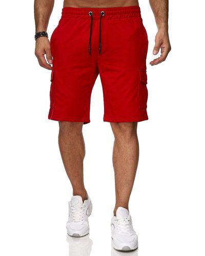 Reslad Kurze Bermuda Shorts Sport-Hose (1-tlg) Sweatshorts Jogginghose mit Cargo-Taschen - Rot