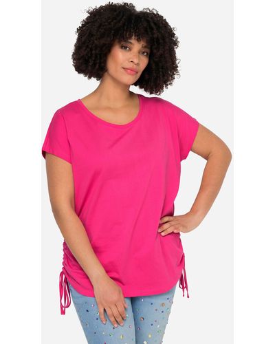 Angel of Style Rundhalsshirt T-Shirt oversized Rundhals seitliche Raffungen - Pink