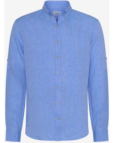 Brax Langarmhemd 44-3508 Leinenhemd - Blau