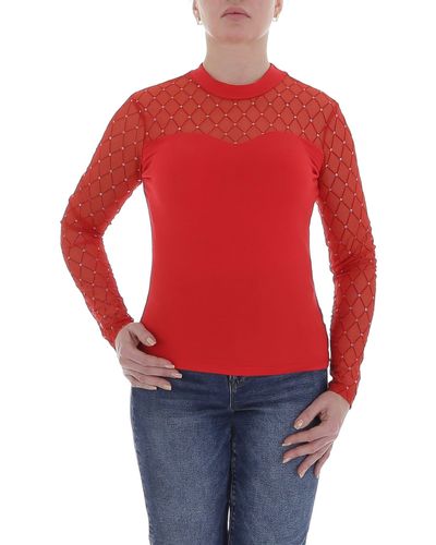 Ital-Design Langarmbluse Elegant Glitzer Transparent Top & Shirt in Rot