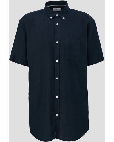 S.oliver Kurzarmhemd aus Leinen Garment Dye - Blau