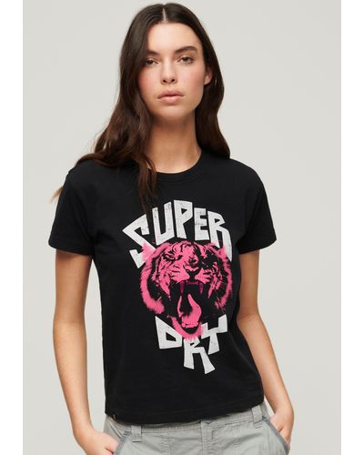 Superdry Kurzarmshirt LO-FI ROCK GRAPHIC FITTED TEE - Schwarz