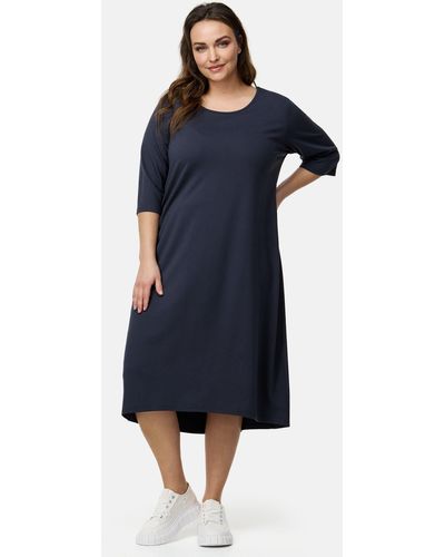 Kekoo Ballonkleid Midi-Kleid 3/4-Ärmel aus weicher Viskose mit Stretch 'Lilia' - Blau