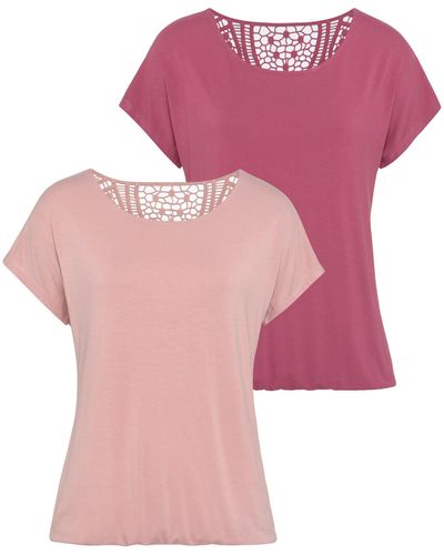 Vivance T-Shirt (Packung, 2-tlg) mit weicher Häkelspitze am Rücken - Pink