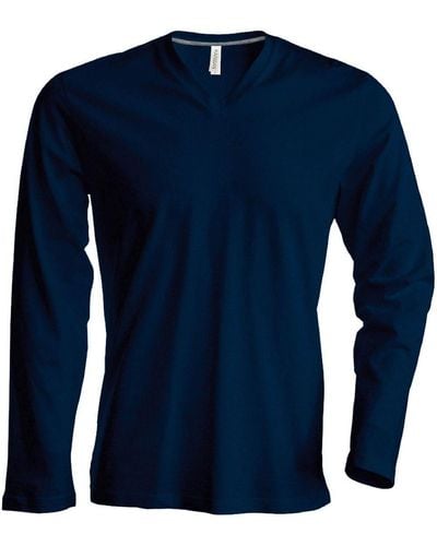 Kariban Rundhalsshirt K358 V-Neck T-Shirt langarm enzymgewaschen - Blau