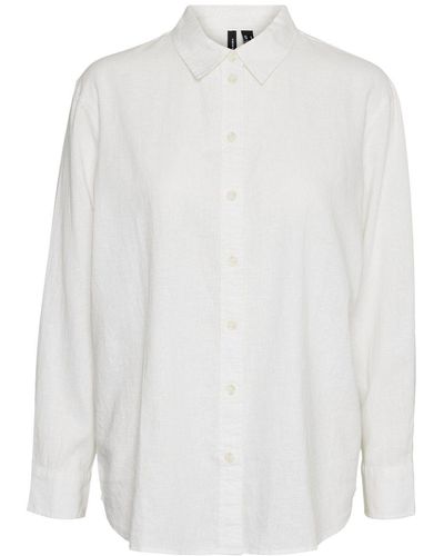 Vero Moda Hemdbluse Hemd-Bluse VmLinn Shirt Hemdkragen - Weiß