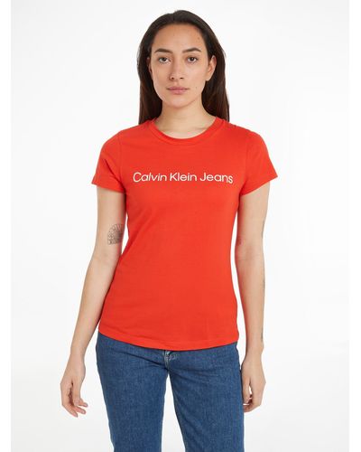 Calvin Klein T-Shirt INSTITUTIONAL LOGO 2- TEE (Packung, 2er-Pack) mit Logoschriftzug - Rot