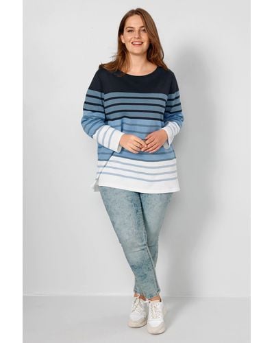 Janet & Joyce Sweatshirt Pullover Regular Fit Ringelstrick Rundhals Langarm - Blau