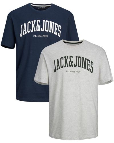 Jack & Jones -er Set Logo T- Kurzarm Basic Shirt JJELOGO (2-tlg) 5581 in Blau-Weiß - Mehrfarbig