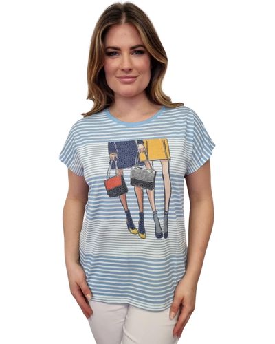 Gio Milano T-Shirt im Streifen-Look mit Motiv-Print - Blau