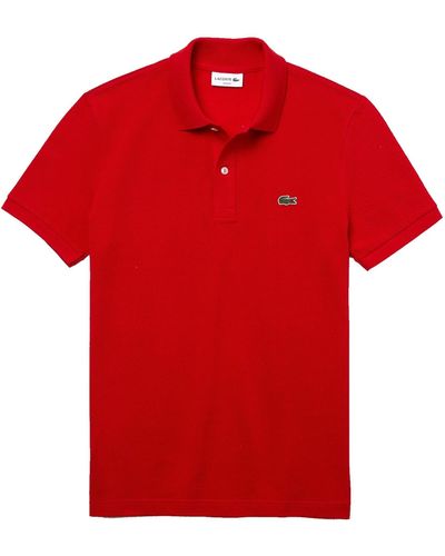 Lacoste Shirt Slim Fit Poloshirt mit Krokodilstickerei aus (1-tlg) - Rot