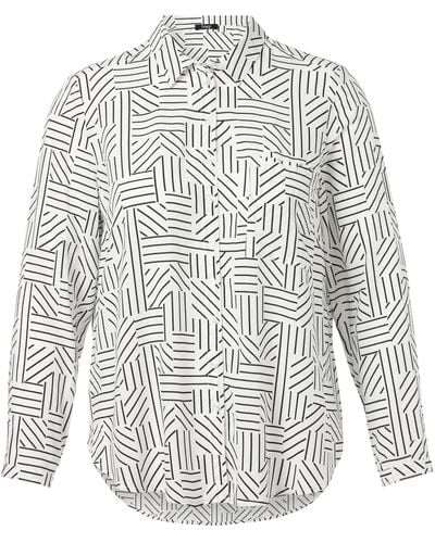 FRAPP Klassische Bluse mit grafischem Allover-Muster - Weiß
