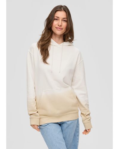 QS Sweatshirt mit gummiertem Schriftprint Label-Patch, Dip Dye - Weiß