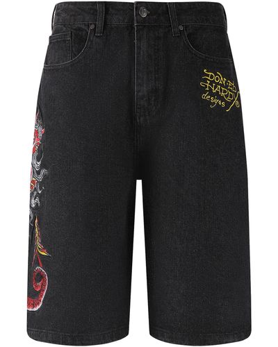 Ed Hardy Shorts Short Jeans Devil Mermaid Denim, G XL - Schwarz