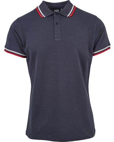Urban Classics Poloshirt Double Stripe (1-tlg) mit 100% Baumwolle - Blau