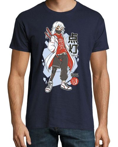 Youth Designz Print- Techwear Anime T-Shirt mit lustigen Logo - Blau