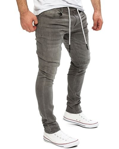 Yazubi Slim-fit- Sweathose in Jeansoptik Erik Schmale Jeans, mit Stretch-Anteil - Grau