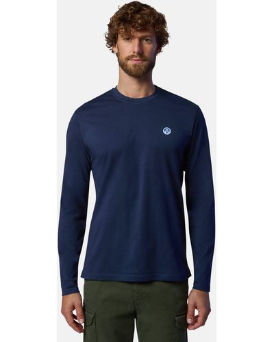 North Sails Langarm-T-Shirt Logo-Aufnäher mit klassischem Design - Blau