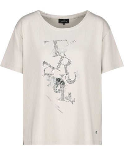 Monari T-Shirt mit Glanz-Print und Strass Schrift - Natur