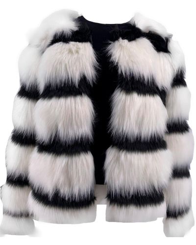 Passioni Strickpullover weiß -schwarze kuschelige Web-Pelz Jacke - Mehrfarbig