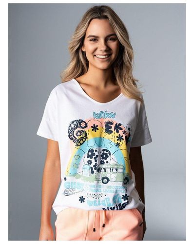 Trigema Oversized T-Shirt mit buntem Hippie-Print (1-tlg) - Weiß