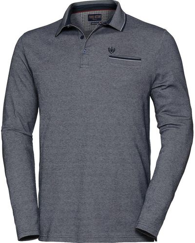 Franco Bettoni Langarm-Poloshirt kurze Seitenschlitze - Grau