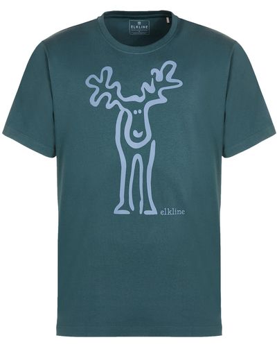 Elkline T-Shirt Rudolf Retro Kult Elch Brust Rücken Print - Grün