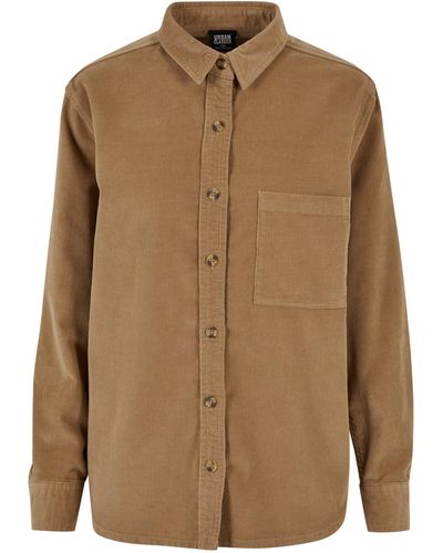 Urban Classics Langarmhemd Ladies Corduroy Oversized Shirt (1-tlg) - Braun
