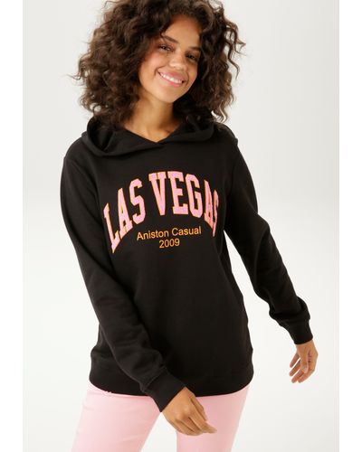 Aniston CASUAL Sweatshirt mit aufgestickter "LAS VEGAS"-Applikation - Schwarz