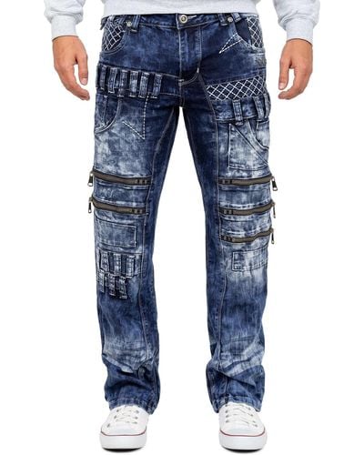 Kosmo Lupo 5-Pocket-Jeans Auffällige Hose BA-KM8006 mit Aufgesetzten Applikationen - Blau
