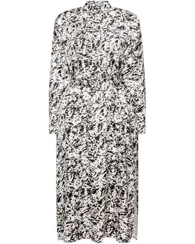 Esprit Midikleid Satin-Hemdblusenkleid mit Print - Weiß