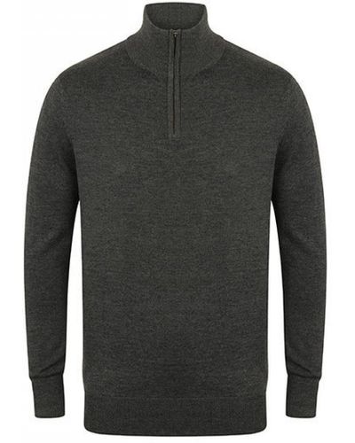 Henbury Sweatshirt Quarter Zip Jumper / Feinstrick, Viertel-Reißverschlu - Grau