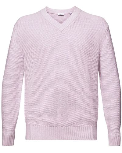 Esprit Pullover Baumwollpullover mit V-Ausschnitt - Pink