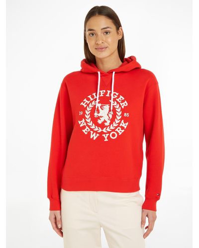 Tommy Hilfiger Kapuzensweatshirt REG CREST HOODIE mit gesticktem Logoschriftzug - Rot