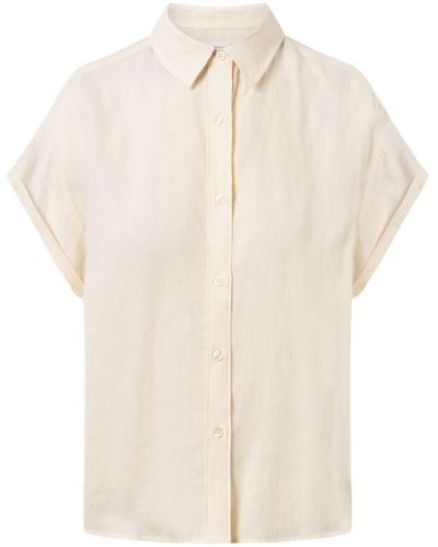 Knowledge Cotton Kurzarmbluse ASTER fold up short sleeve linen shirt - Weiß