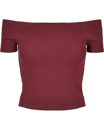 Urban Classics T-Shirt Ladies Off Shoulder Rib Tee - Rot