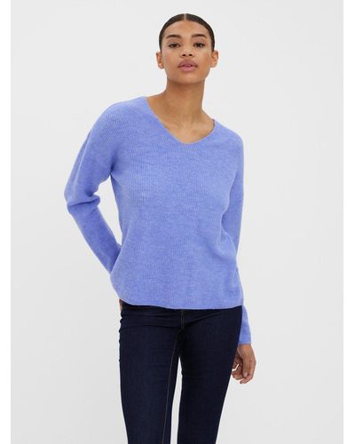 Vero Moda Strickpullover VMCREWLEFILE LS V-NECK - Blau