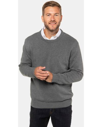 JP1880 Rundhalspullover Pullover runder Ausschnitt -Stick Baumwolle - Grau