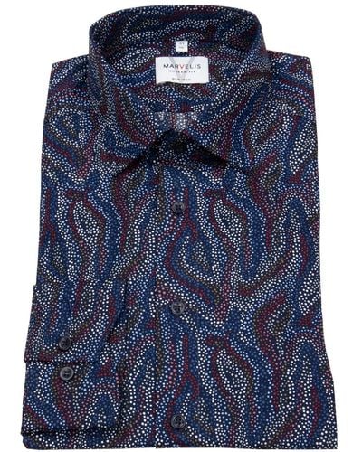 Marvelis Langarmhemd Modern Fit leicht tailliert bügelfrei Kentkragen - Blau