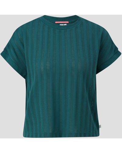 QS Kurzarmshirt T-Shirt mit Musterstruktur - Grün