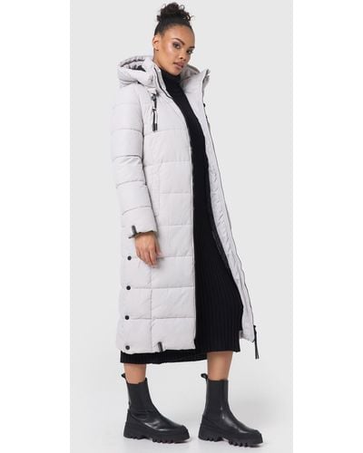 Marikoo Winterjacke Nadeshikoo XIV extra langer Winter Mantel gesteppt - Weiß