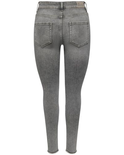 ONLY High-waist-Jeans BLUSH (1-tlg) Fransen, Ziersteine - Grau