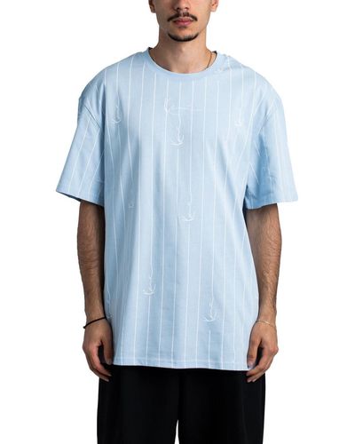Karlkani T-Shirt Small Signature Logo Pinstripe Tee - Blau